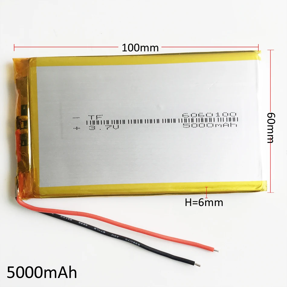 3.7V 5000mAh 6060100 Polymer Lithium LiPo Rechargeable Battery For GPS PSP DVD PAD e-book tablet pc power bank Laptop mobile
3.7V 5000mAh 6060100 Polymer Lithium LiPo Rechargeable Battery For GPS PSP DVD PAD e-book tablet pc power bank Laptop mobile