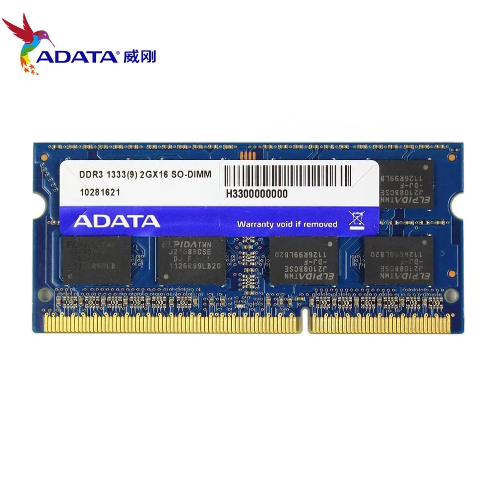 Память ноутбука AData DDR3L 2 Гб 1333 МГц 2RX8 PC3 10600U DDR3 ноутбук RAM SO DIMM 1600 12800 2G 204