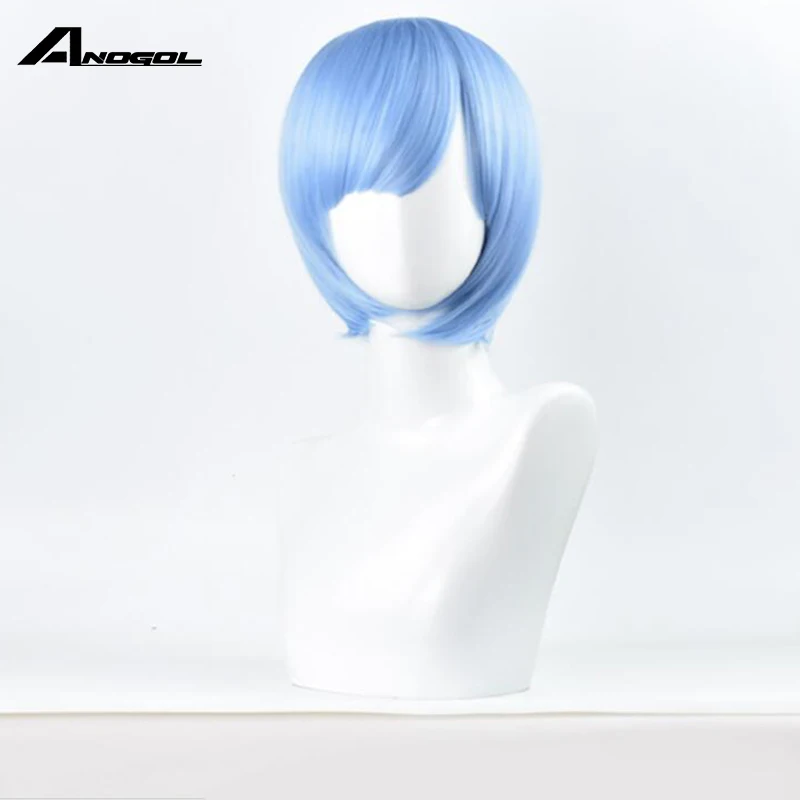 Anogol Re:Zero Starting Life in Another World Rem Old Short Straight Blue Synthetic Lace Front Wig For Halloween Costume Party | Шиньоны и