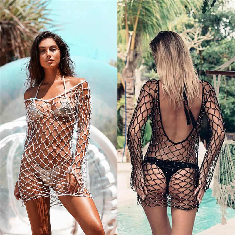 Fashion Knit Nail-bead Bikini Cover-up Women Fishnet Mesh Pearl Bathing Summer Beach Swimwear Swimsuit Hot Beachwear
Fashion Knit Nail-bead Bikini Cover-up Women Fishnet Mesh Pearl Bathing Summer Beach Swimwear Swimsuit Hot Beachwear