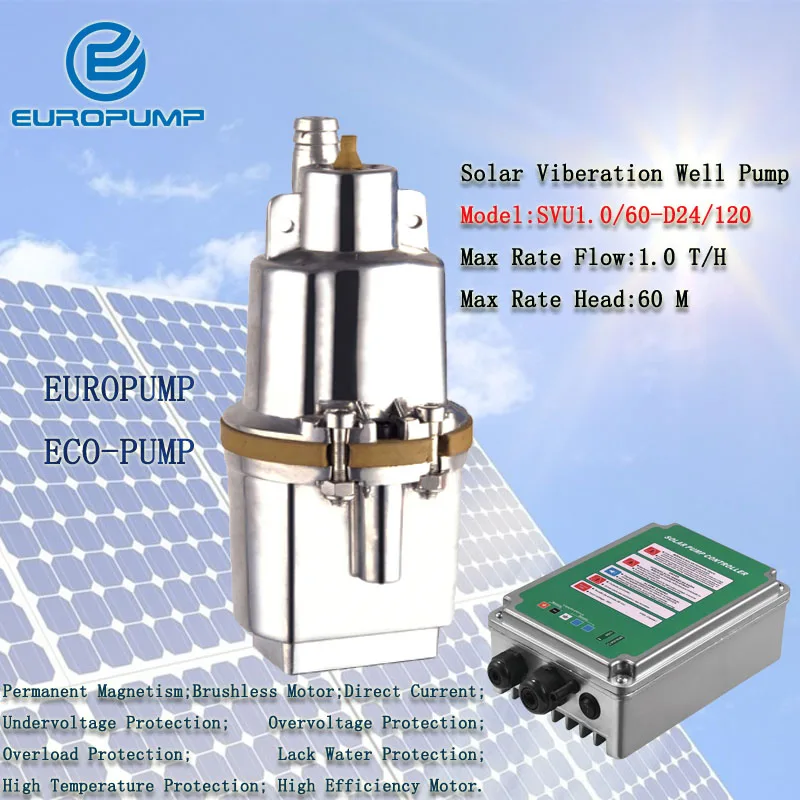 Солнечный погружной насос для орошения EUROPUMP MODEL(SVU1.0/60-D24/120), 120 Вт, макс. напор 60 метров, л/ч, водяной насос для скважин с солнечной батареей
Солнечный погружной насос для орошения EUROPUMP MODEL(SVU1.0/60-D24/120), 120 Вт, макс. напор 60 метров, л/ч, водяной насос для скважин с солнечной батареей