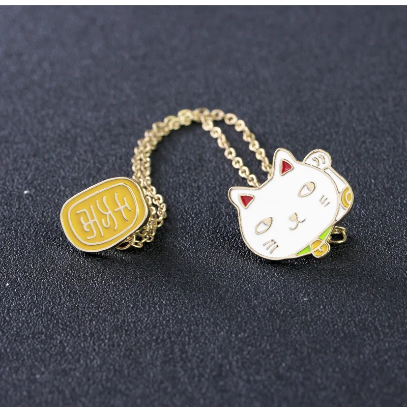 Fashion Good Luck Amulet Brooch Pins 2 pcs/set Lucky Cat With Flower/ Ten million Golden Cute Women Enamel Jewelry | Украшения и