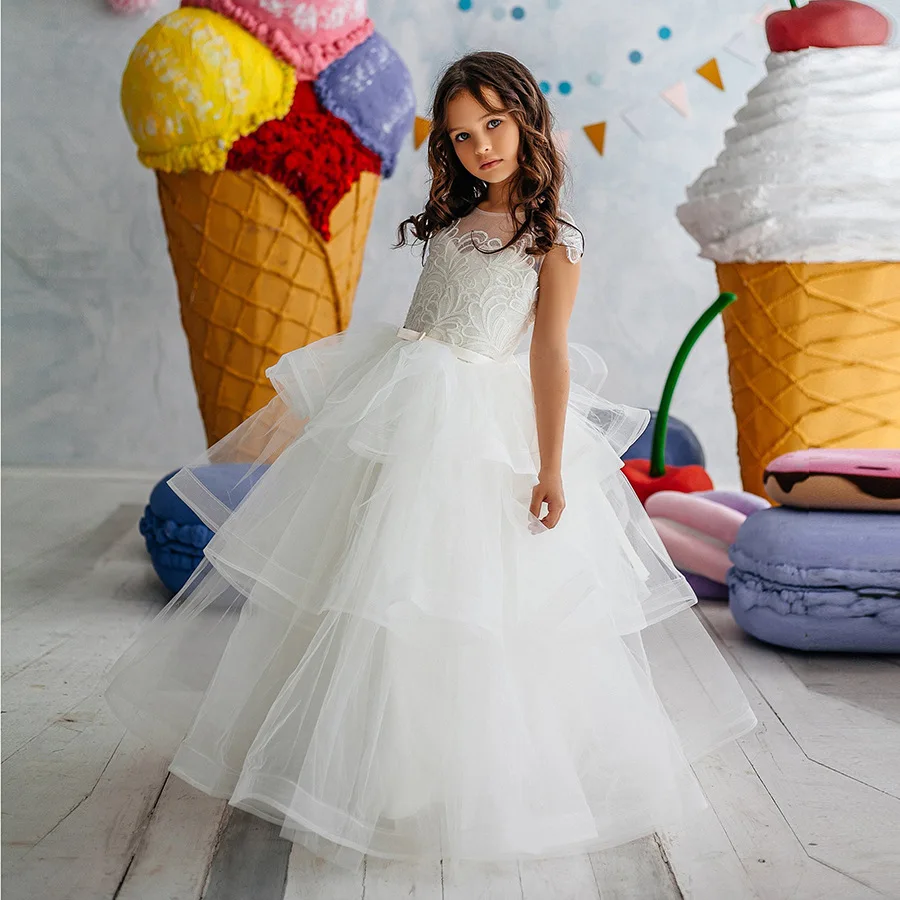 Ballgown Blush Pink Flower Girl Dress 2019 with Cap Sleeve White 1st Communion for Little Birthday Wedding Party Gown | Свадьбы и