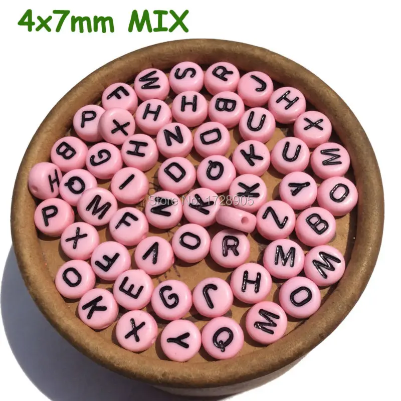 Розовые бусины с буквами оптовая продажа 4*7 мм 3600 шт плоские круглые акриловые