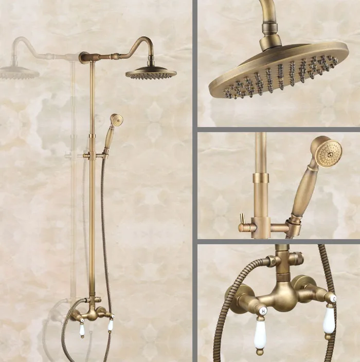 Vintage Retro Antique Brass Wall Mounted Bathroom 8" Round Rain Shower Head Faucet Set Dual Ceramic Handles Mixer Tap man513
Vintage Retro Antique Brass Wall Mounted Bathroom 8" Round Rain Shower Head Faucet Set Dual Ceramic Handles Mixer Tap man513