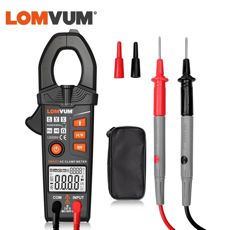 LOMVUM Smart Clamp Meter Digital Non-Contact 6000 600A AC DC Current Voltage Ture Rms NCV Multimeter Frequency LED FlashLight
LOMVUM Smart Clamp Meter Digital Non-Contact 6000 600A AC DC Current Voltage Ture Rms NCV Multimeter Frequency LED FlashLight