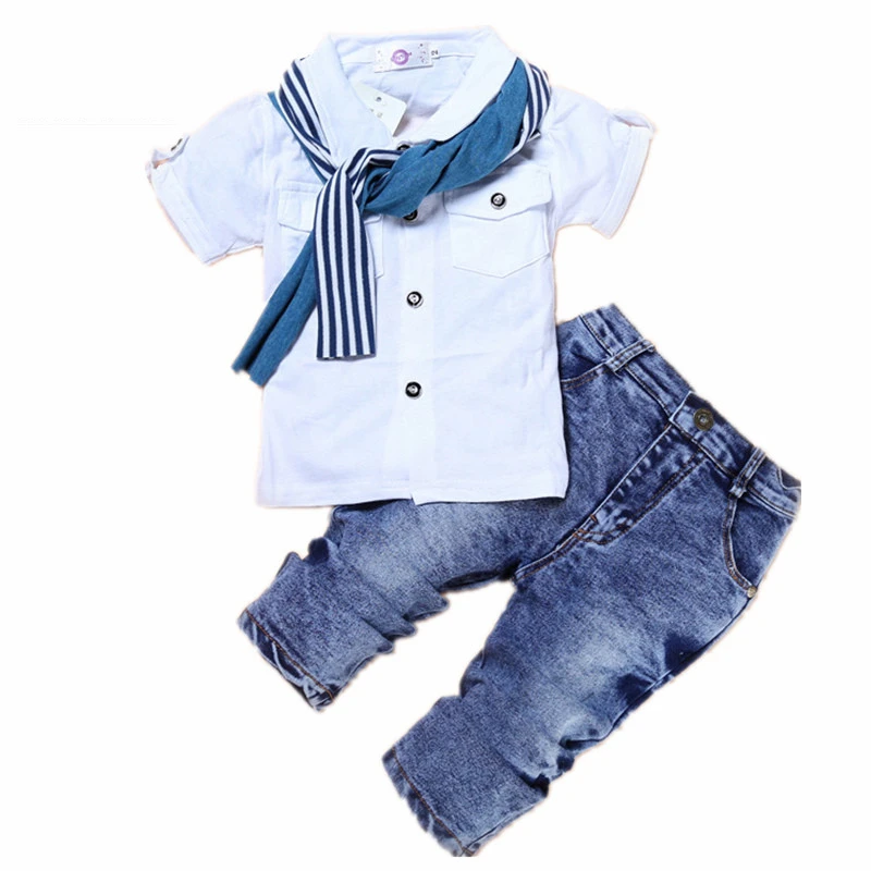 Summer Baby Boys Clothes Set 3Pcs Casual Kids Boy Tracksuits Cotton Babe T-shirt+Jeans+Scarf Sport Suit Children's Clothing Sets
Summer Baby Boys Clothes Set 3Pcs Casual Kids Boy Tracksuits Cotton Babe T-shirt+Jeans+Scarf Sport Suit Children's Clothing Sets