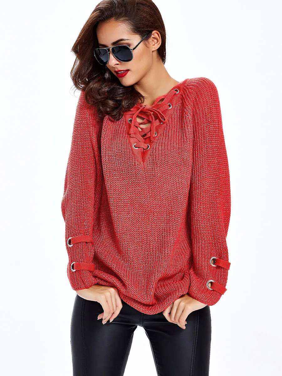 Women Casual Knitwear Nice Spring Lace Up Hollow V Neck Pullover Long Sleeve Fashion Winter Casual Pullovers Sweater
Women Casual Knitwear Nice Spring Lace Up Hollow V Neck Pullover Long Sleeve Fashion Winter Casual Pullovers Sweater