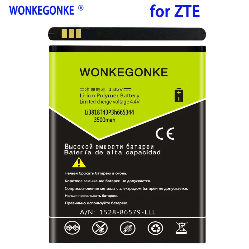 Аккумулятор WONKEGONKE 3500 мАч Li3818T43P3h665344 для ZTE TWM AMAZING A5S Blade GF3 T320 Bateria | Мобильные