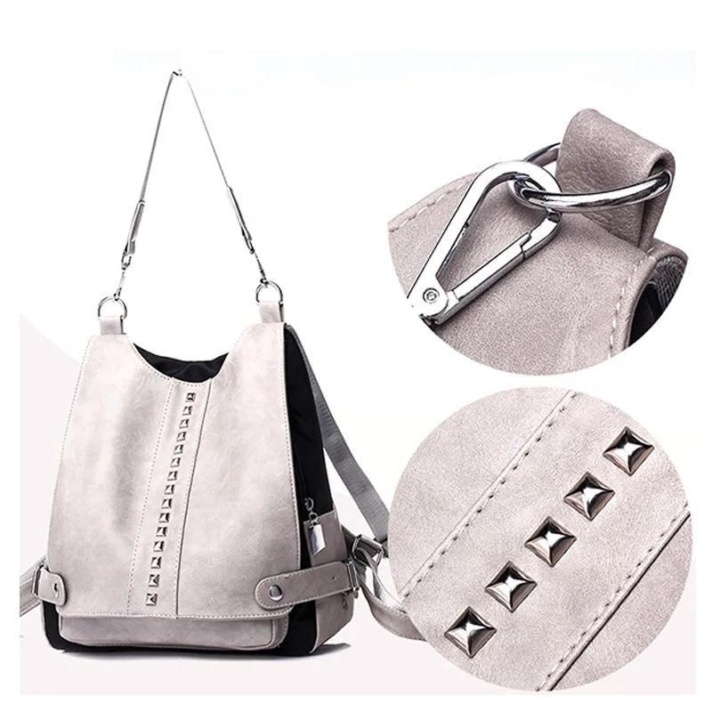 GDZHLBAG модные заклепки Для женщин рюкзак кожа + PU школьная сумка для