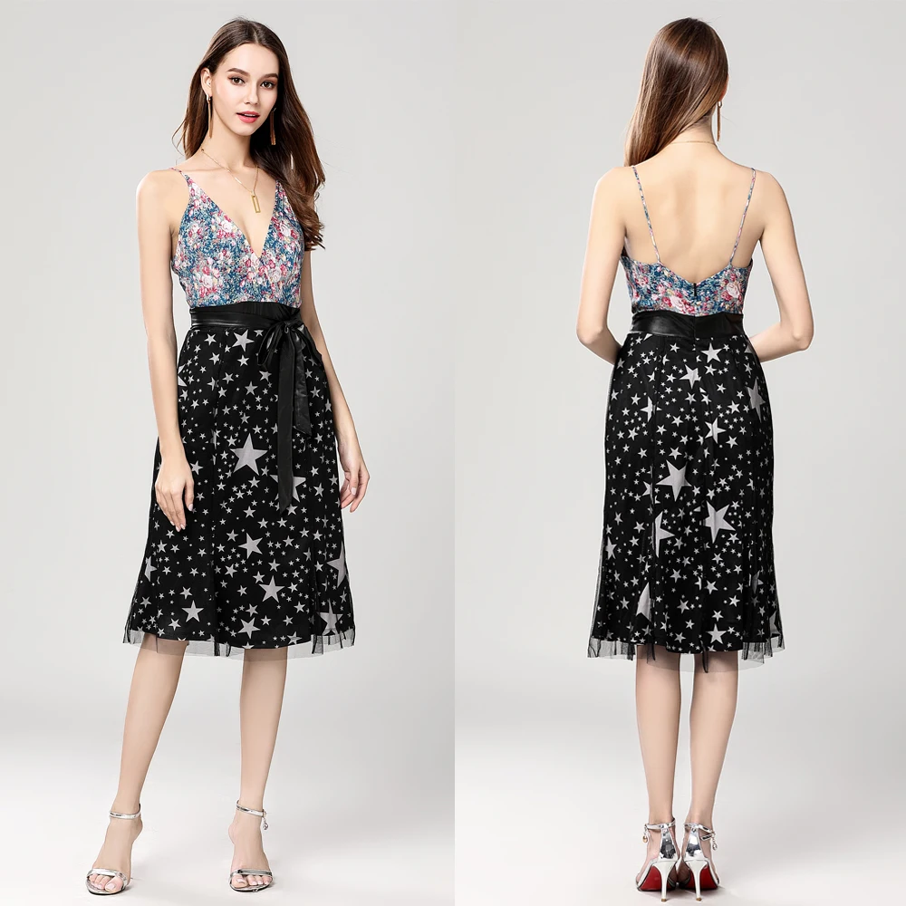B0063 NEW Short Printed star spandex V-neck sash bowtie straps Girl Homecoming Ball Gown Knee-Length Women Dresses A-Line
B0063 NEW Short Printed star spandex V-neck sash bowtie straps Girl Homecoming Ball Gown Knee-Length Women Dresses A-Line