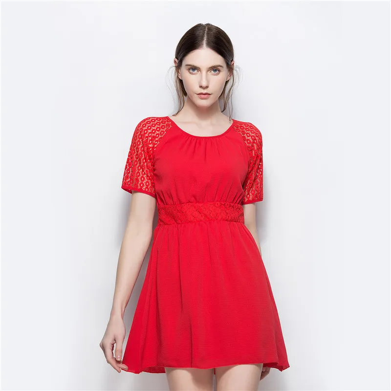 European and American A-shaped Women Dress With Round Neck Short Sleeve Lace Hollow Chiffon Women Dresses Spring and Summer
European and American A-shaped Women Dress With Round Neck Short Sleeve Lace Hollow Chiffon Women Dresses Spring and Summer