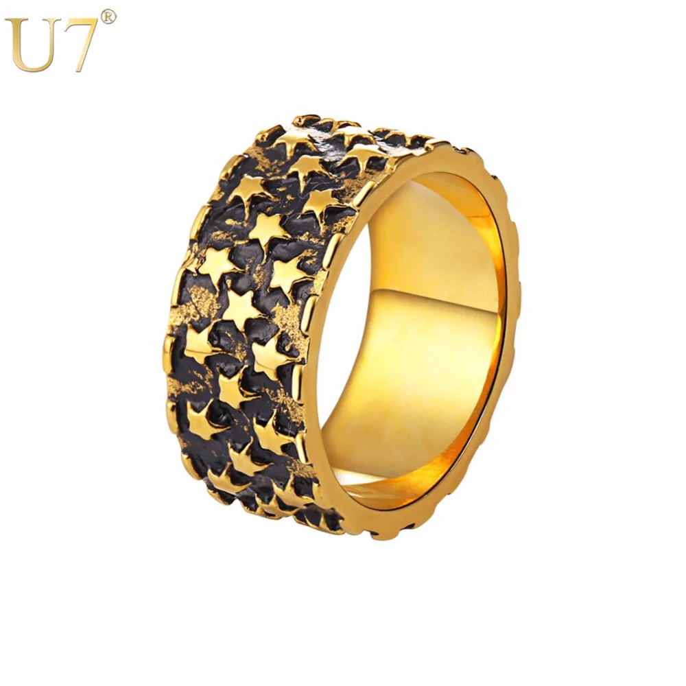 U7 8mm Big Band Ring Gold Color Stainless Steel Rock Punk Streetwear Jewelry Stars Pattern Rings American Style Men Gift R1005
U7 8mm Big Band Ring Gold Color Stainless Steel Rock Punk Streetwear Jewelry Stars Pattern Rings American Style Men Gift R1005