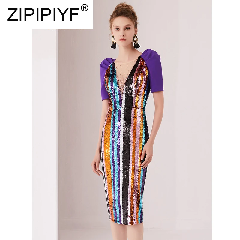 Top Quality Female Temperament Stripes Sequined Dress Noble Lady Party Dress Puff Sleeves Color Contrast Dress C1787
Top Quality Female Temperament Stripes Sequined Dress Noble Lady Party Dress Puff Sleeves Color Contrast Dress C1787