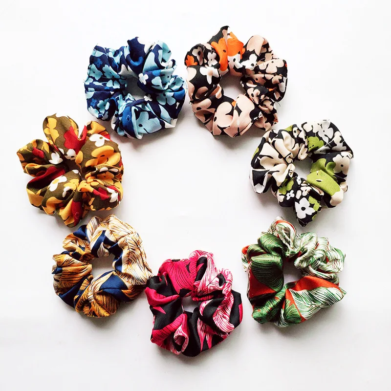 

Chiffon Scrunchies Women New Elastic Hair Bands Floral Scrunchie Flower Headband Korean Ponytail Holder Printed Haar Accessoires