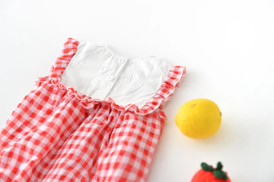 Summer Smocking Baby Rompers Sweet Baby Girls Embroidered Fruits Kids Jumpsuit Plaid Patchwork Sleeveless Girls Romper For 6-24M
Summer Smocking Baby Rompers Sweet Baby Girls Embroidered Fruits Kids Jumpsuit Plaid Patchwork Sleeveless Girls Romper For 6-24M