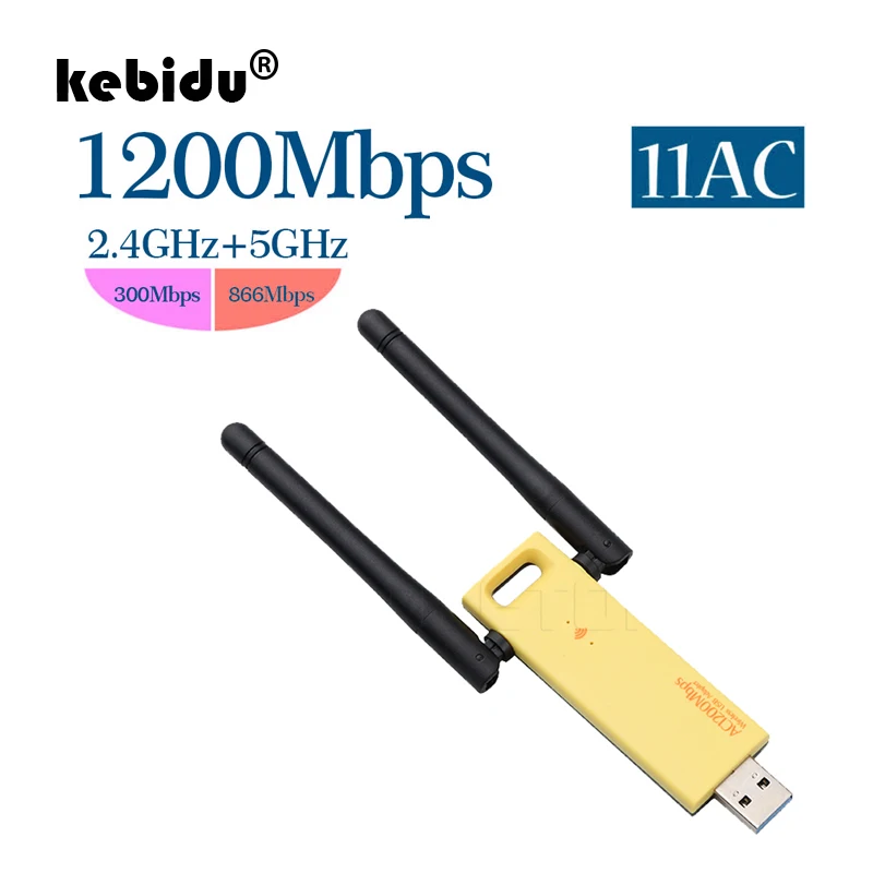 

kebidu Wireless Wifi Adapter 1200mbps Dual Band 5Ghz 2.4Ghz Adapter 802.11ac RTL8812 Chipset Aerial Dongle Mini USB Network Card