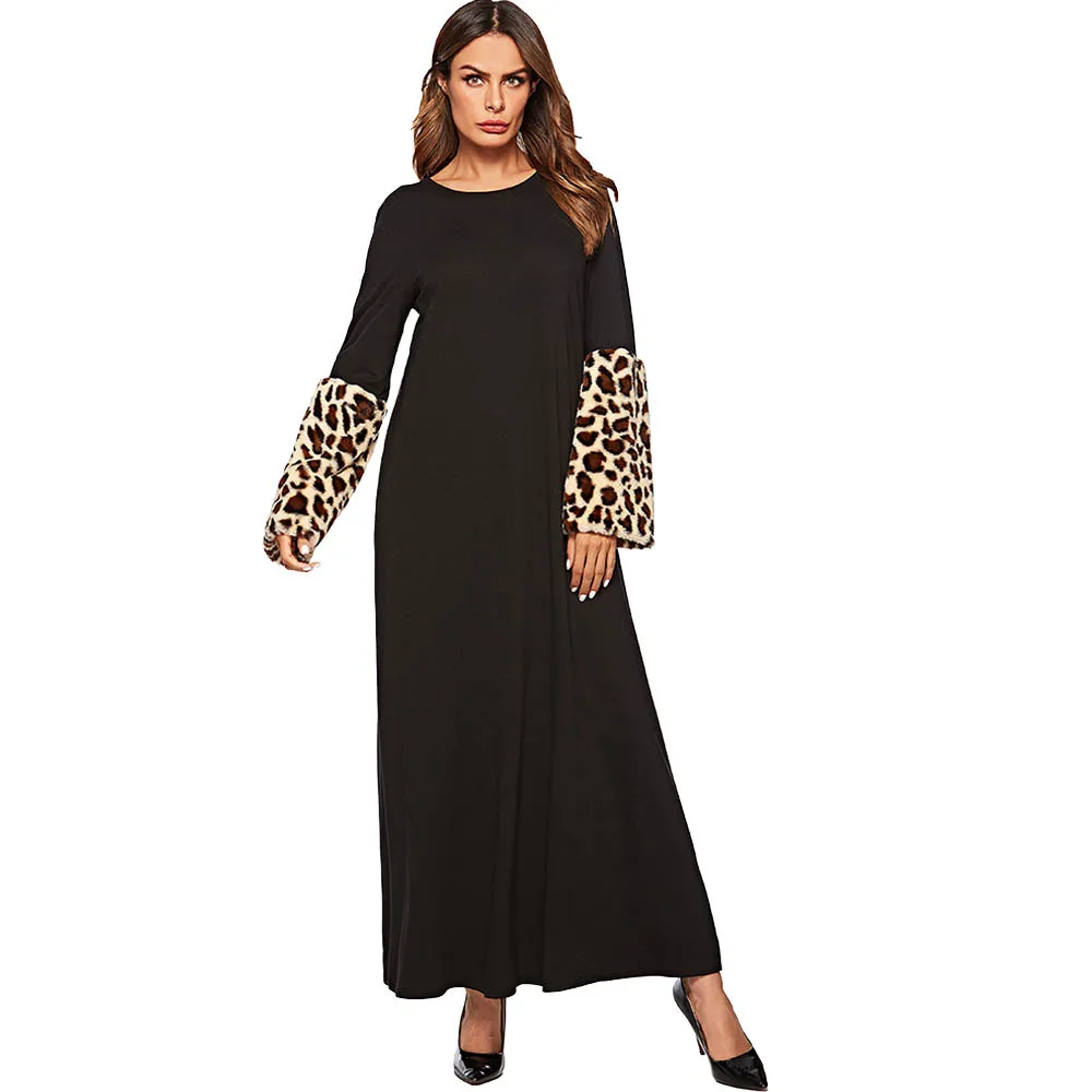 Patchwork Leopard Print Arabic Robe Dress Long Sleeve Muslim Black Abaya Female Fashion Ankle Length Moroccan Kaftan
Patchwork Leopard Print Arabic Robe Dress Long Sleeve Muslim Black Abaya Female Fashion Ankle Length Moroccan Kaftan