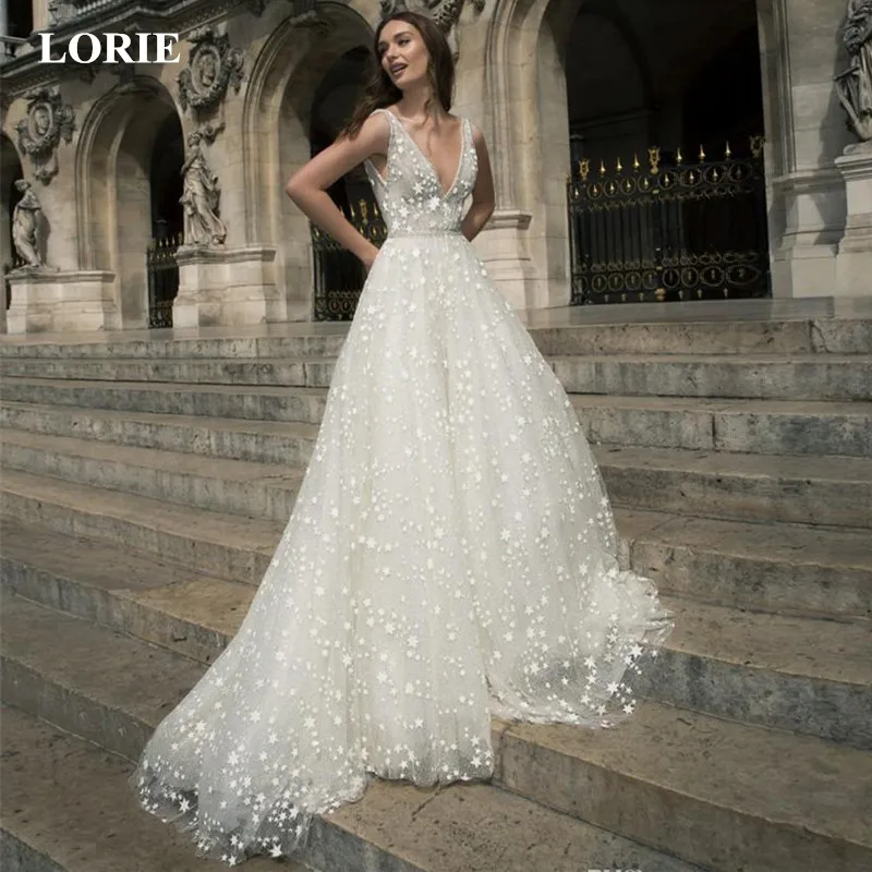 LORIE 2019 Unique Wedding Dress A Line Star Applique Crystals Dresses V Neck Full Sequins Elegant Sleeveless vestidos de noiva
LORIE 2019 Unique Wedding Dress A Line Star Applique Crystals Dresses V Neck Full Sequins Elegant Sleeveless vestidos de noiva