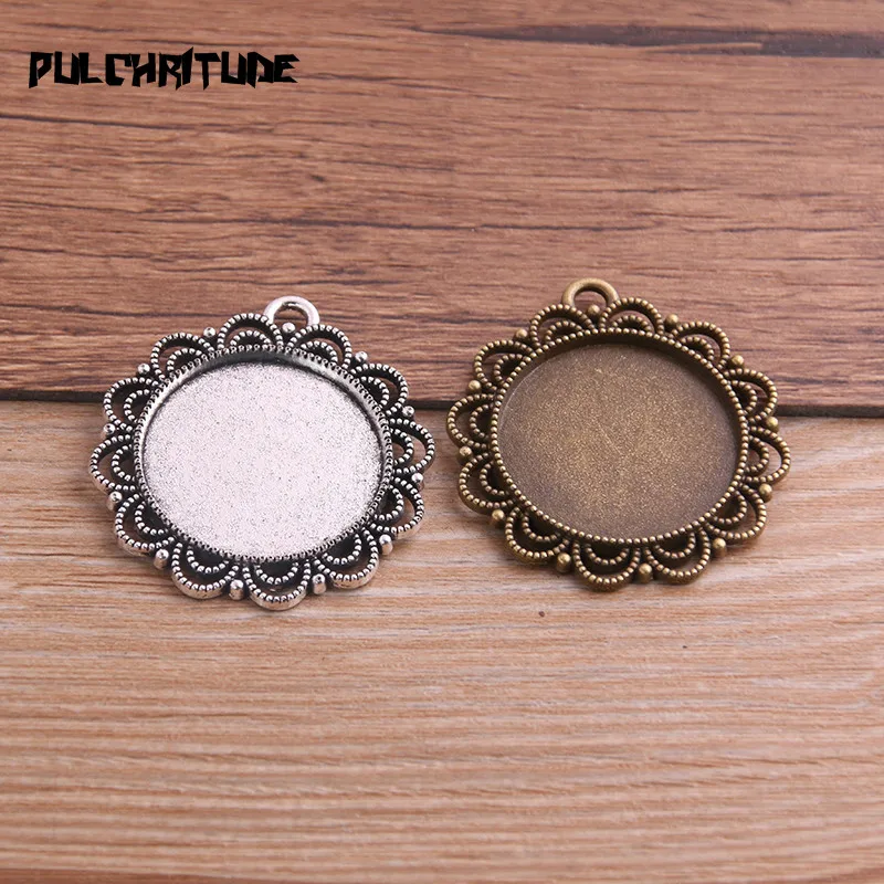 

4pcs Two Color Alloy Cameo Filigree 35*39mm (Fit 25mm Diround Cabochon Pendant Setting Jewelry Blank Findings
