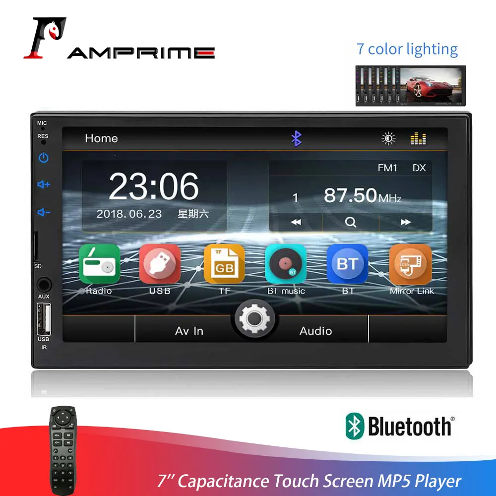 AMPrime 2din автомобильный радиоприемник 7 "сенсорный экран MP5 плеер Bluetooth USB AUX TF