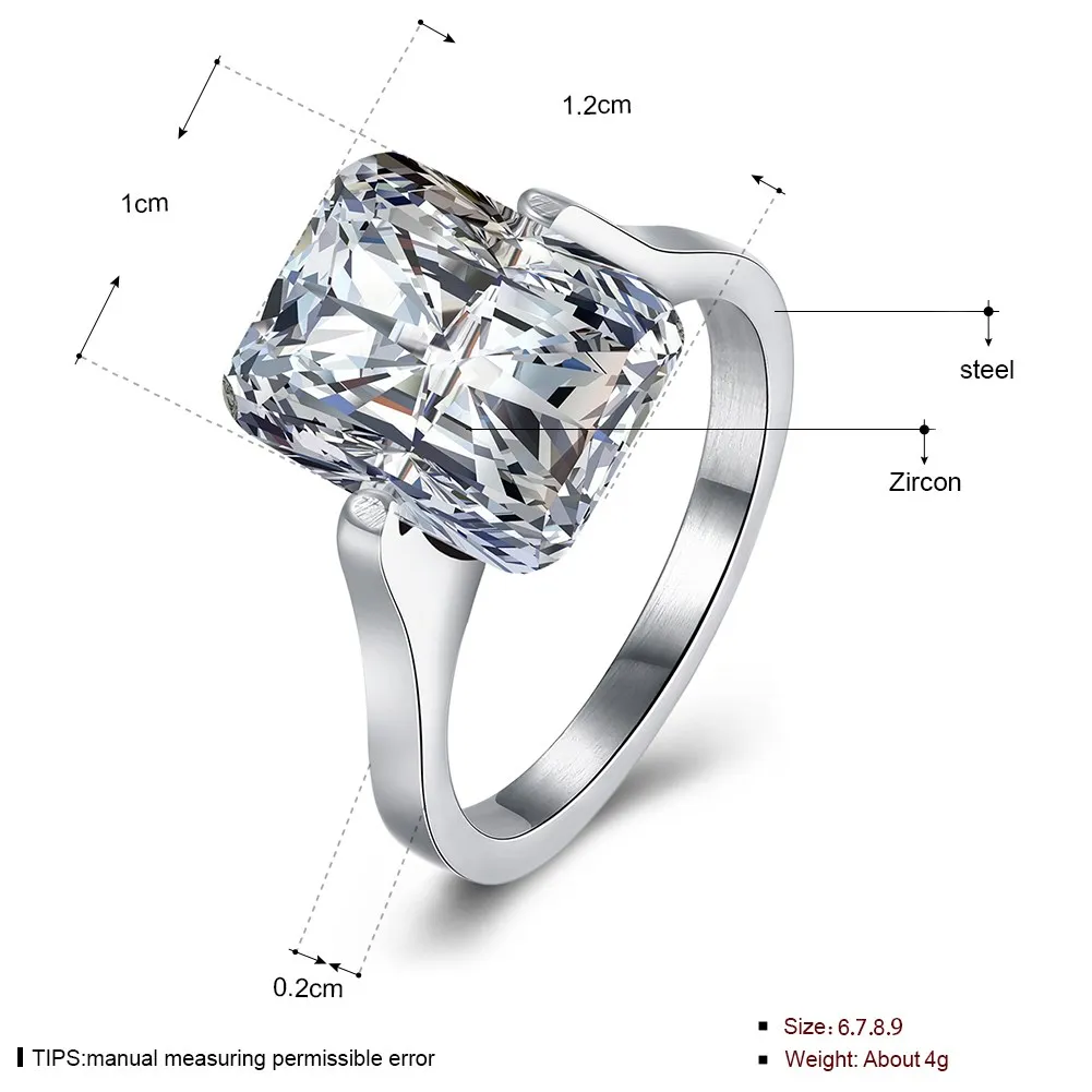 Женское Обручальное кольцо с квадратным камнем из титана