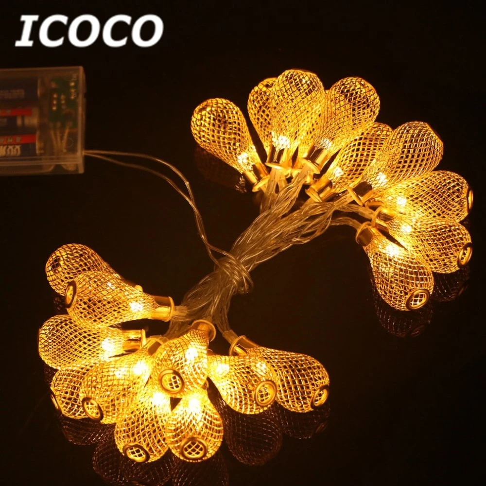 ICOCO 20 светодиодная гирлянда полый сетчатый фонарь на батарейках медный провод