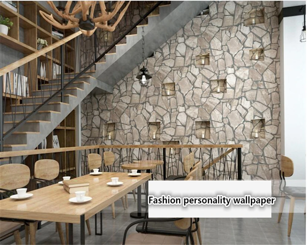 Обои из ПВХ Ретро винтажный каменный мраморный узор обои для ресторана бара кафе