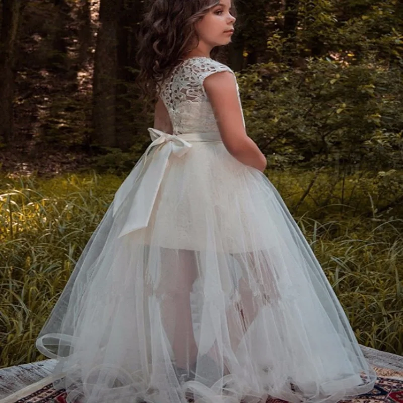 Модные платья с цветочным узором для девочек белое кружевное платье принцессы