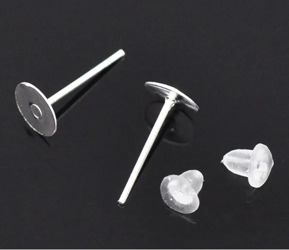 

Free Shipping 800pcs ( 400 pairs ) Silver Plated Earring Post W /Stoppers 12x6mm Jewelry Findings