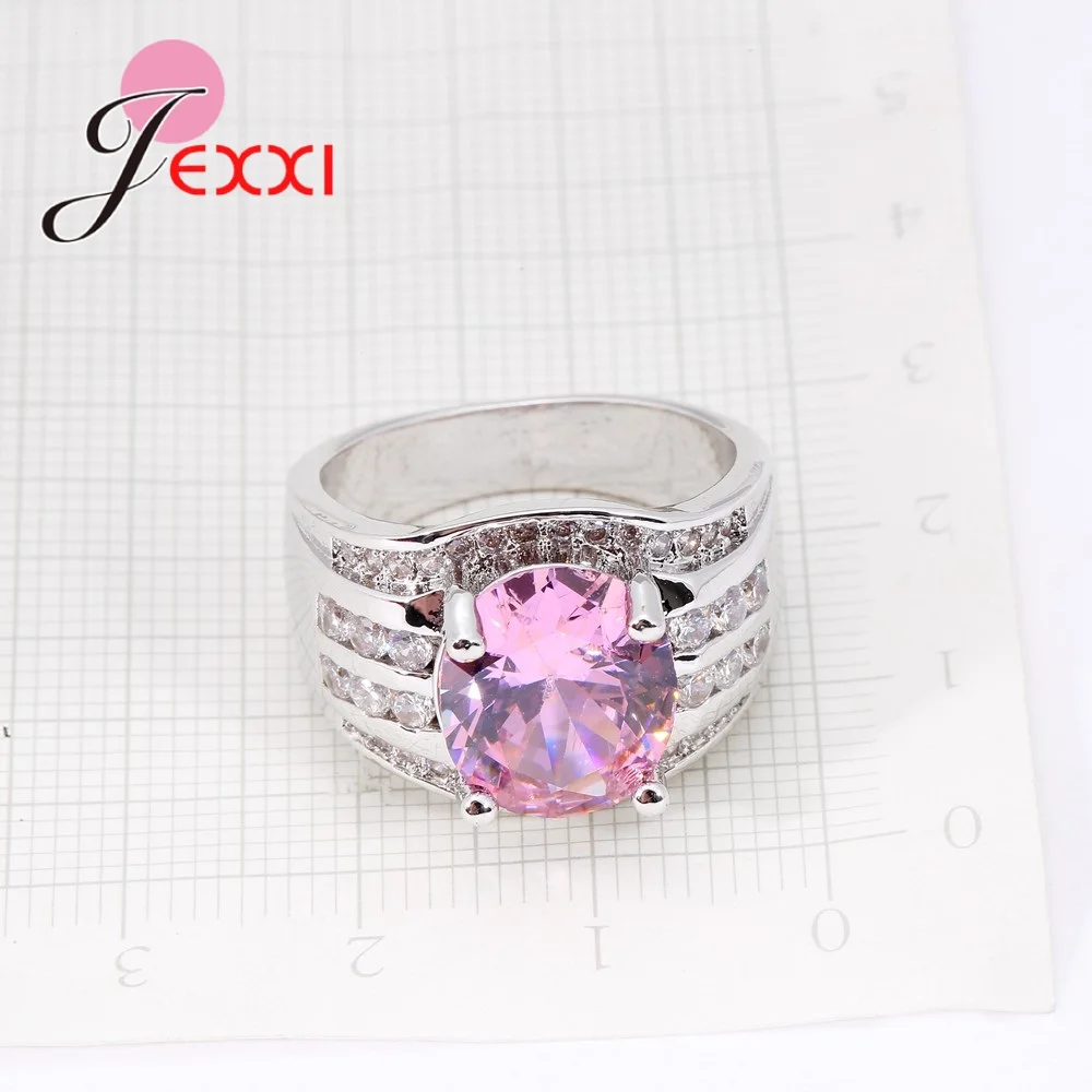 Trendy 925 Sterling Silver Round Pink Cubic Zirconia Rings Sets For Women Wedding Jewelry Crystal Engagement Accessory 
Trendy 925 Sterling Silver Round Pink Cubic Zirconia Rings Sets For Women Wedding Jewelry Crystal Engagement Accessory