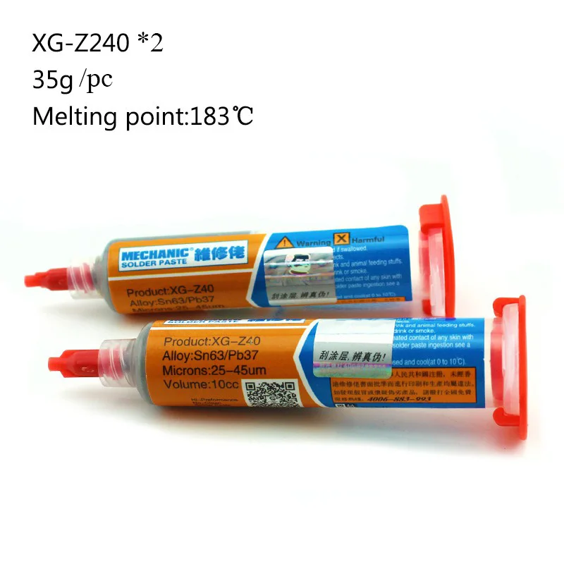 2pc Liquid Flux Solder Paste 35g*2 XG-Z240 Leaded Stencil Melting Point 183 Welding Tool Degree Solder Paste for Welding
2pc Liquid Flux Solder Paste 35g*2 XG-Z240 Leaded Stencil Melting Point 183 Welding Tool Degree Solder Paste for Welding