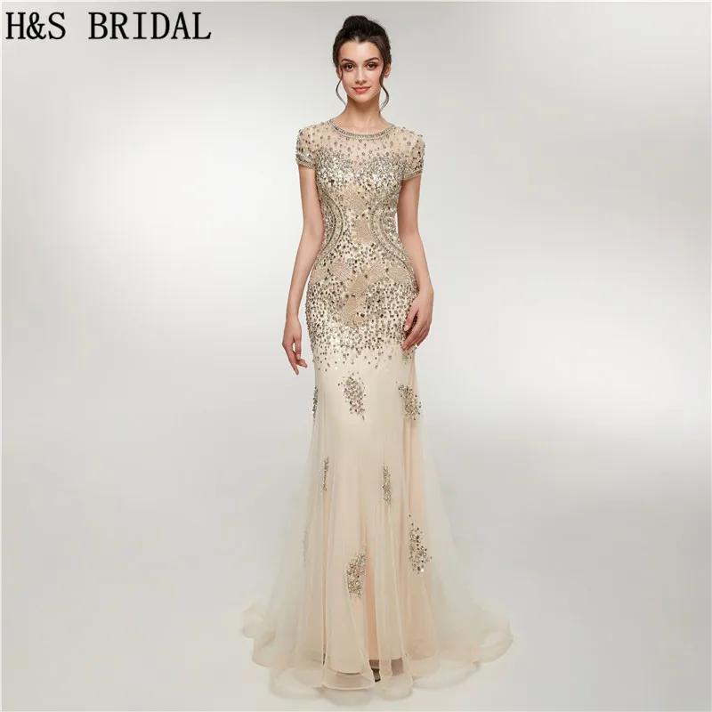 H&S Bridal Jewel neck short sleeve champagne evening dresses long mermaid sheer luxury woman formal dresses evening wear
H&S Bridal Jewel neck short sleeve champagne evening dresses long mermaid sheer luxury woman formal dresses evening wear