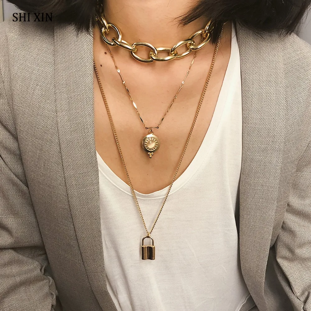 SHIXIN Exaggerated Hip Hop Lock Pendants Necklace for Wome Layered Cuban Link Chains Choker Necklaces Fashion Colar Jewelry 2021
SHIXIN Exaggerated Hip Hop Lock Pendants Necklace for Wome Layered Cuban Link Chains Choker Necklaces Fashion Colar Jewelry 2021