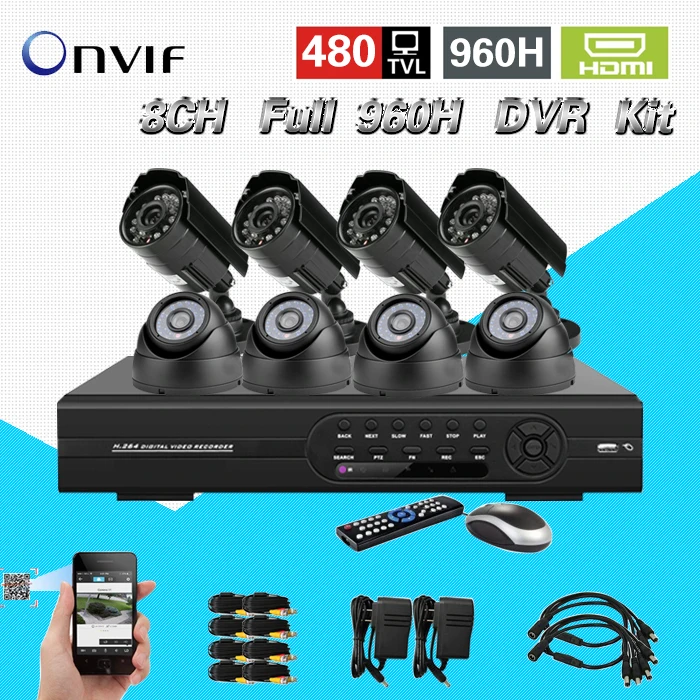 8ch полный D1 DVR комплект 8 шт. 480TVL CCTV Камера видео Главная Безопасность