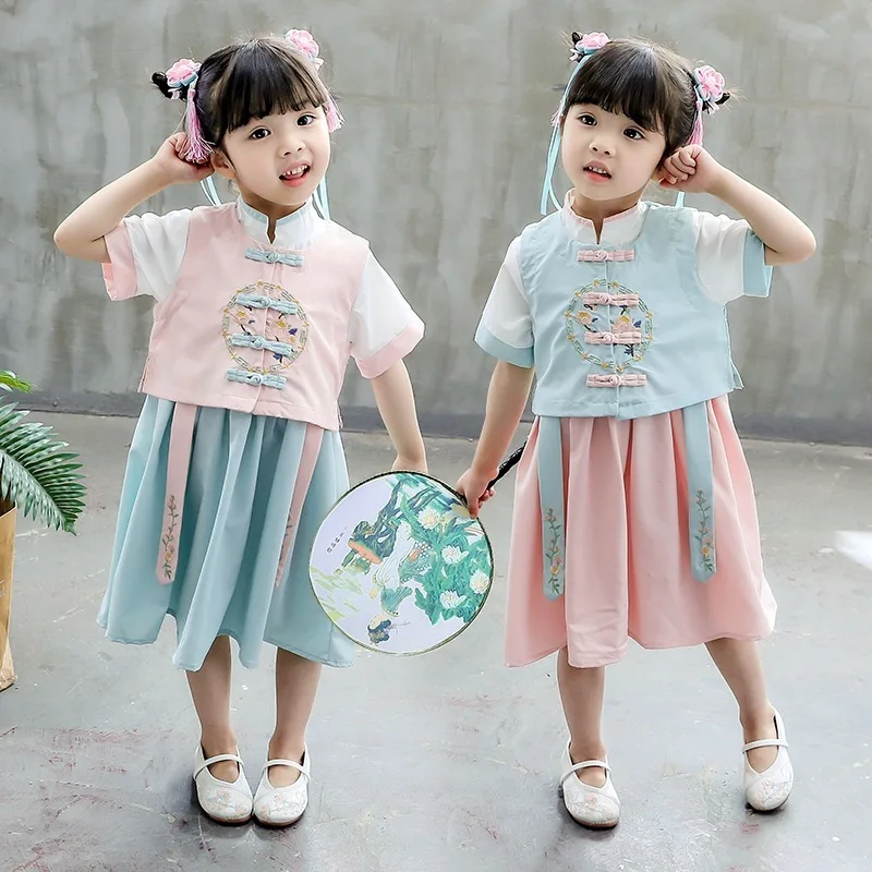 Summer Girls' Cheongsam Dresses Improved Children Han Chinese Clothing Set Flower Embroidery National Style Baby Girl Dress
Summer Girls' Cheongsam Dresses Improved Children Han Chinese Clothing Set Flower Embroidery National Style Baby Girl Dress