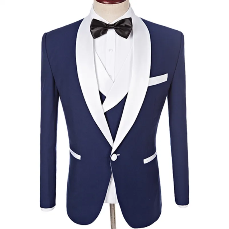 Three Pieces Navy Blue Groom Tuxedos With White Lapel Men Suits Groomsmen Tuxedo Wedding Business Suit (jacket+pant+vest)
Three Pieces Navy Blue Groom Tuxedos With White Lapel Men Suits Groomsmen Tuxedo Wedding Business Suit (jacket+pant+vest)