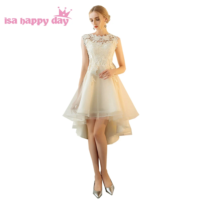 Элегантное платье цвета шампанского, высокая низкая тюль, бальные платья, женские короткие спереди, Длинные Сзади, формальные наряды, сделано в Китае H4225