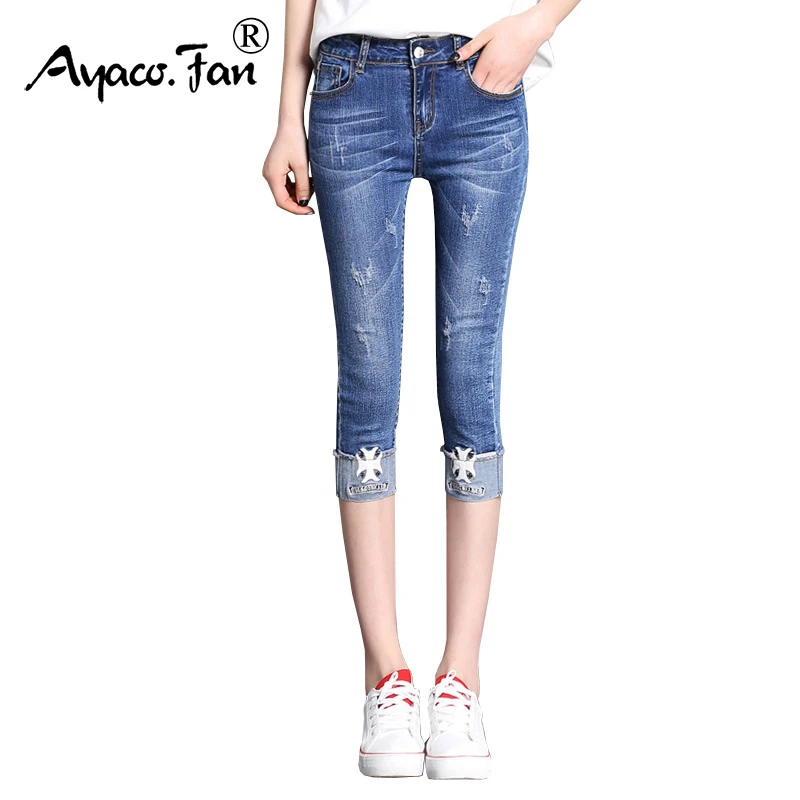 2019 Summer Jeans For Women Skinny Cuffs Calf-Length Pants Lady Stretch Appliques Women Denim Pencil Pants Calca Feminina
2019 Summer Jeans For Women Skinny Cuffs Calf-Length Pants Lady Stretch Appliques Women Denim Pencil Pants Calca Feminina