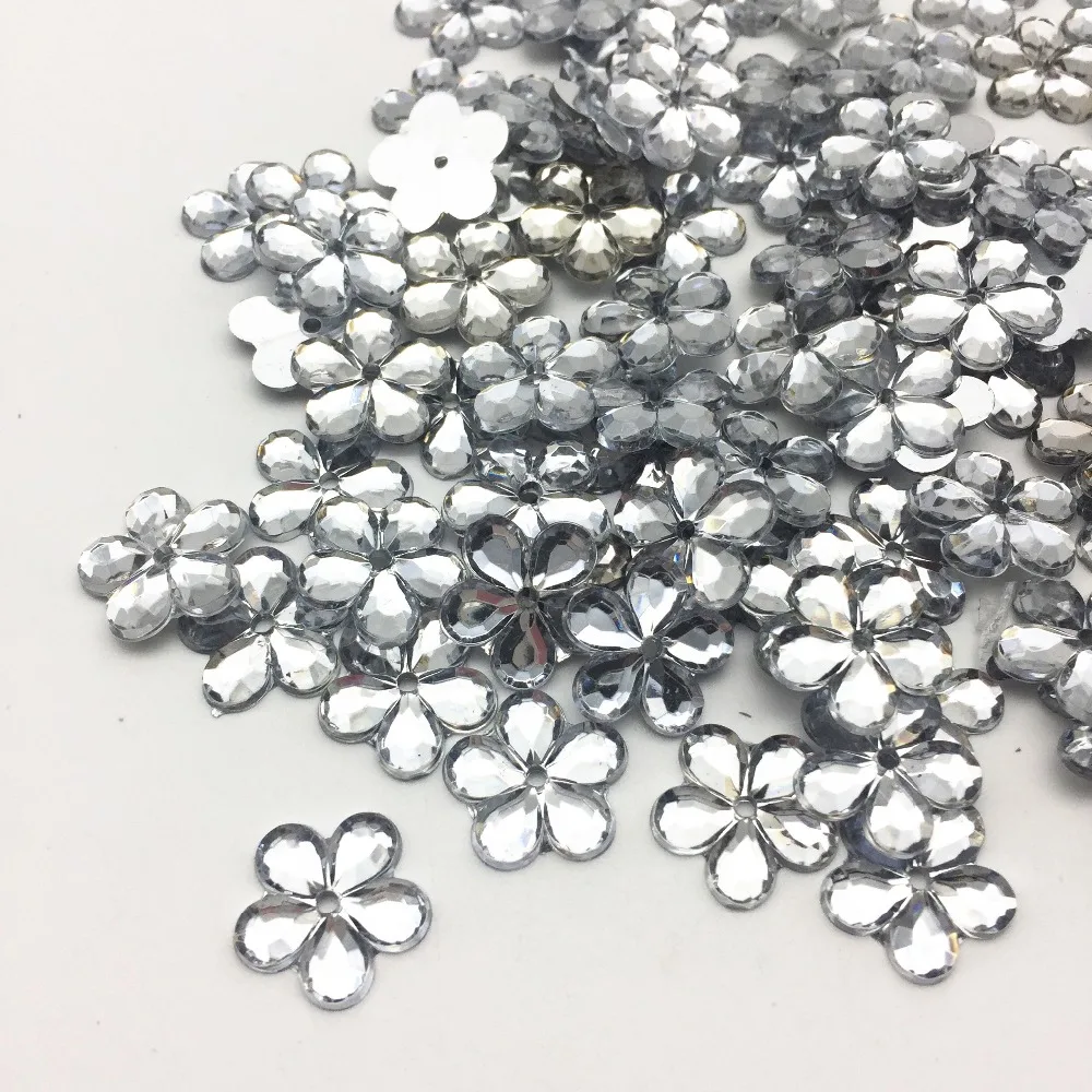 100pcs 16mm Silver Flowers Gems Flatbacks Embellishments DIY Christmas Cabochons Decorations Crafts For Scrapbooking - купить по