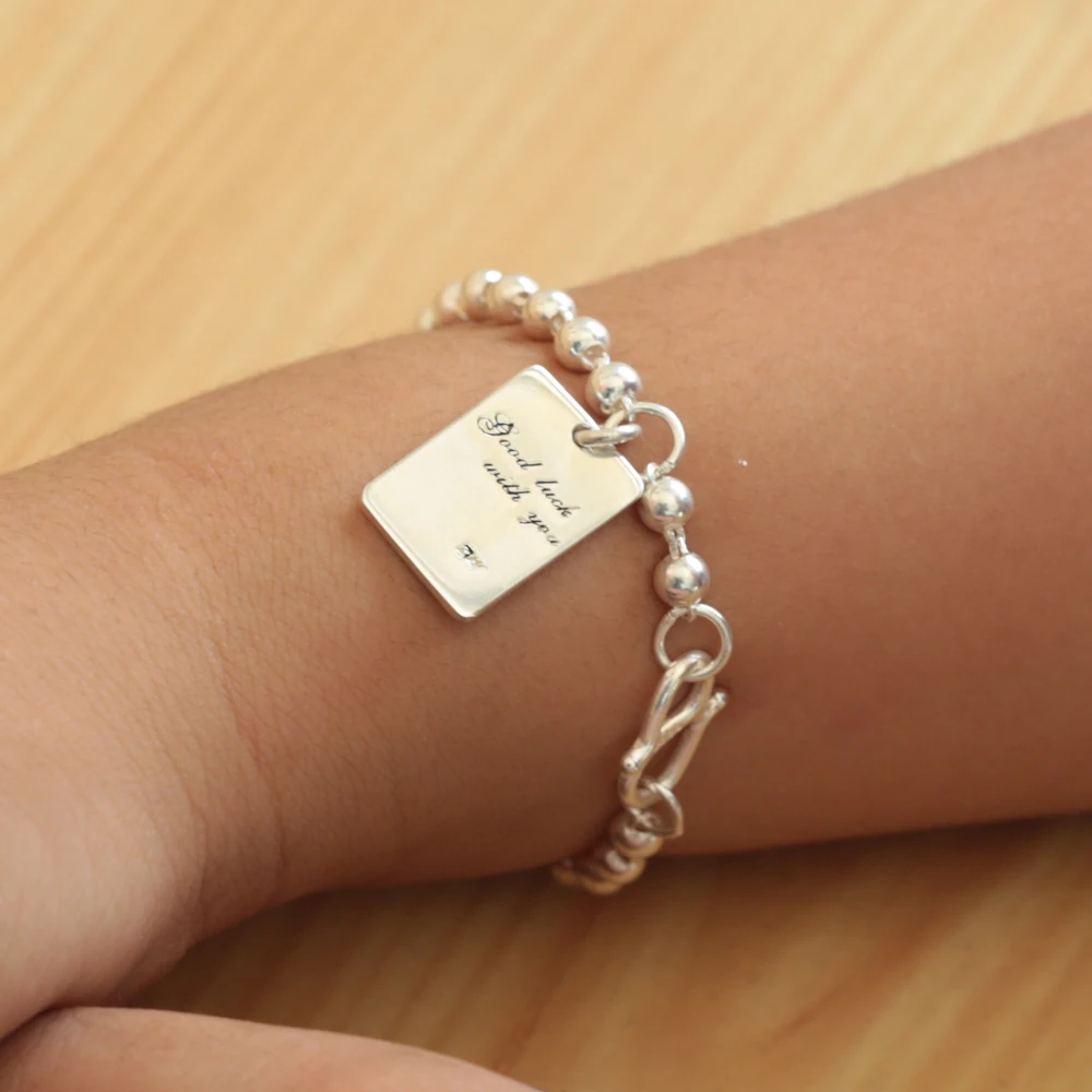 925 Real Solid Silver Baby Bracelet Beaded Chain Custom Words Engraved Tag Rectangle Personalized Date Bracelet
925 Real Solid Silver Baby Bracelet Beaded Chain Custom Words Engraved Tag Rectangle Personalized Date Bracelet