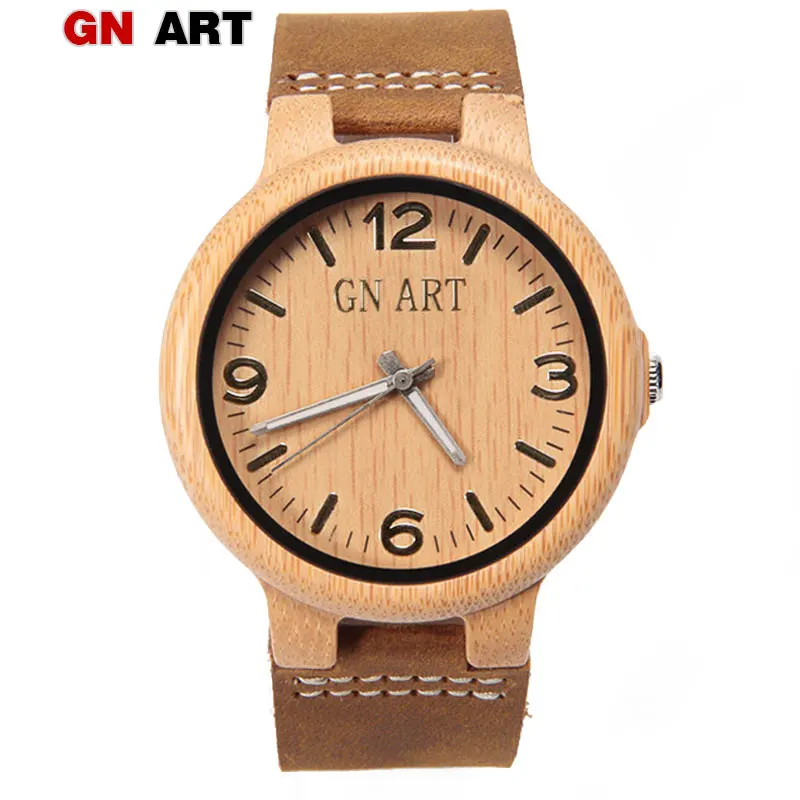 

GNART Watch Wood grain OEM Wooden Watches with Genuine Leather Strap Analog Casual Brand Watch Men Wood Watches for Men