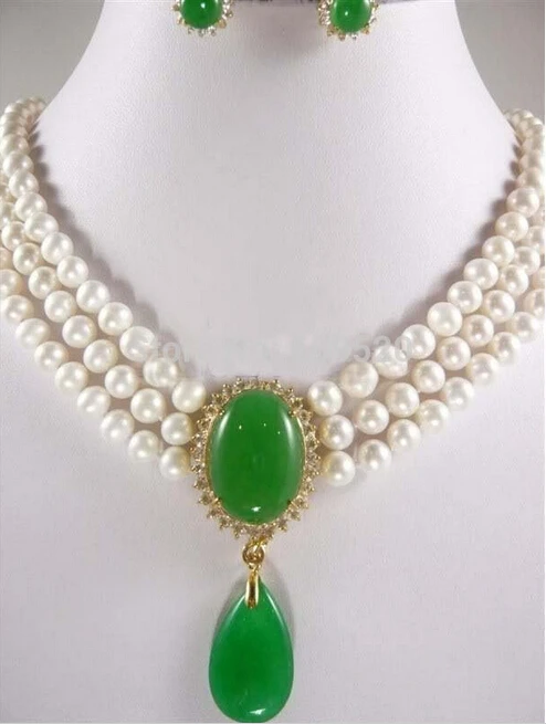 Lovely Fine Fashion jewelry choker 3 Strands WHite Freshwater Pearl & Green gem Necklace Earring set word SHIPPING
Lovely Fine Fashion jewelry choker 3 Strands WHite Freshwater Pearl & Green gem Necklace Earring set word SHIPPING