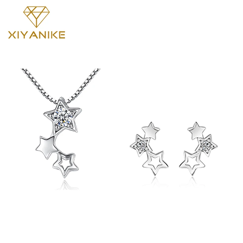 XIYANIKE Silver Color 2019 Hot Sale Five Star Hollow Zircon Stud Earrings And Necklace Fashion Charming Jewelry Sets Gift
XIYANIKE Silver Color 2019 Hot Sale Five Star Hollow Zircon Stud Earrings And Necklace Fashion Charming Jewelry Sets Gift