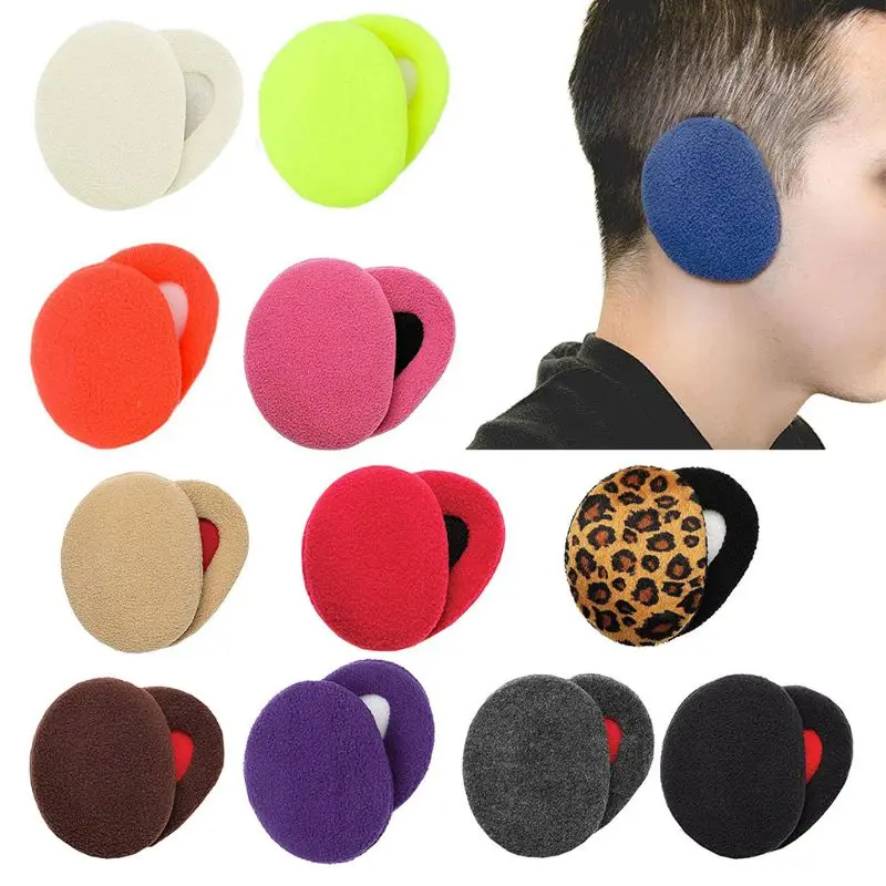 

2Pcs/Pair Adult Unisex Winter Thicken Cotton Earbags Bandless Ear Warmers Cover Solid Color Leopard Windproof Earmuffs 12 Colors