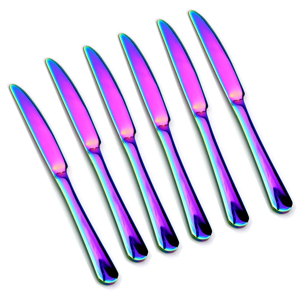 Фото JASHII 4 6 8 10 шт. Радужная посуда набор столовых приборов из нержавеющей стали нож