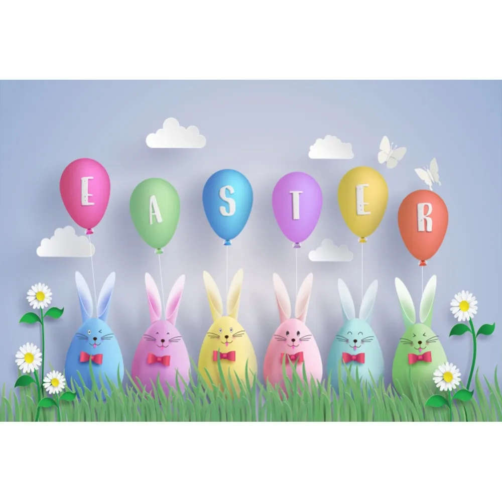 Laeacco Пасхальный кролик цветные воздушные шары пастбища Детские Мультяшные сцены