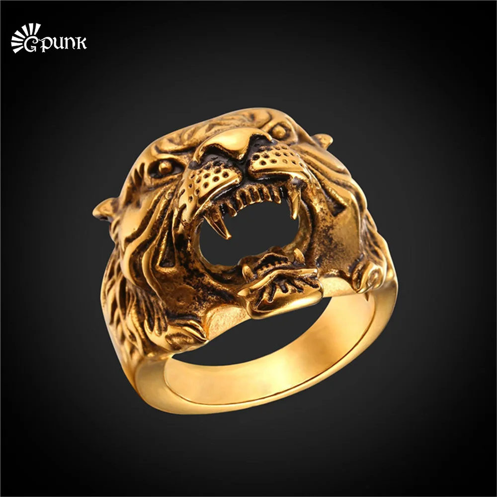 Фото Мужское кольцо в античном стиле с тигром из нержавеющей стали 316L - купить