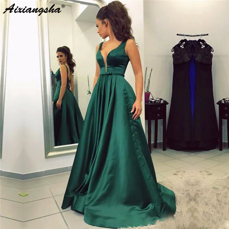 Green Long Evening Dresses Deep V neck Satin Cheap Evening Gowns Custom Made Sweep Train Formal prom Party Dresses
Green Long Evening Dresses Deep V neck Satin Cheap Evening Gowns Custom Made Sweep Train Formal prom Party Dresses