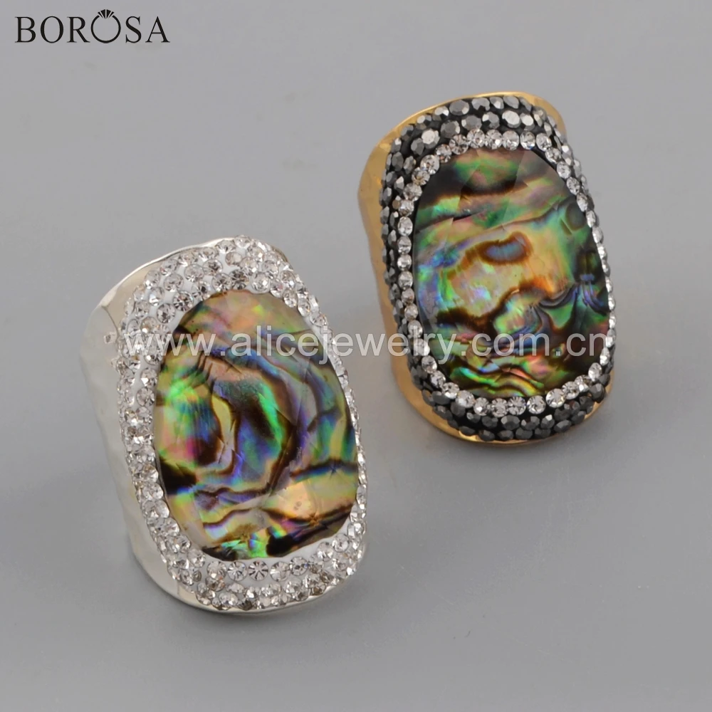 BOROSA 5PCS Gold filled natural abalone shell band rings Silver Color shell paved rhinestones party fashion ring JAB962
BOROSA 5PCS Gold filled natural abalone shell band rings Silver Color shell paved rhinestones party fashion ring JAB962